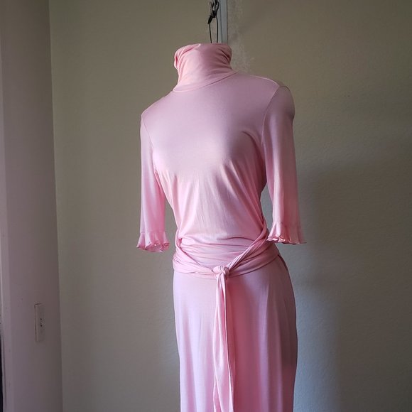 NWT Sweet Pink Spring Dress With High Collar & Tie Waist - Picture 1 of 10